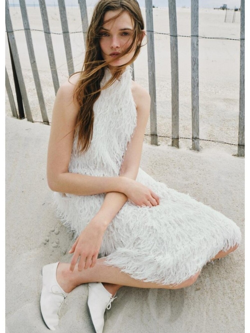 Zara Zw Collection Off White Halter Feather-Texture Open Back Midi Dress
